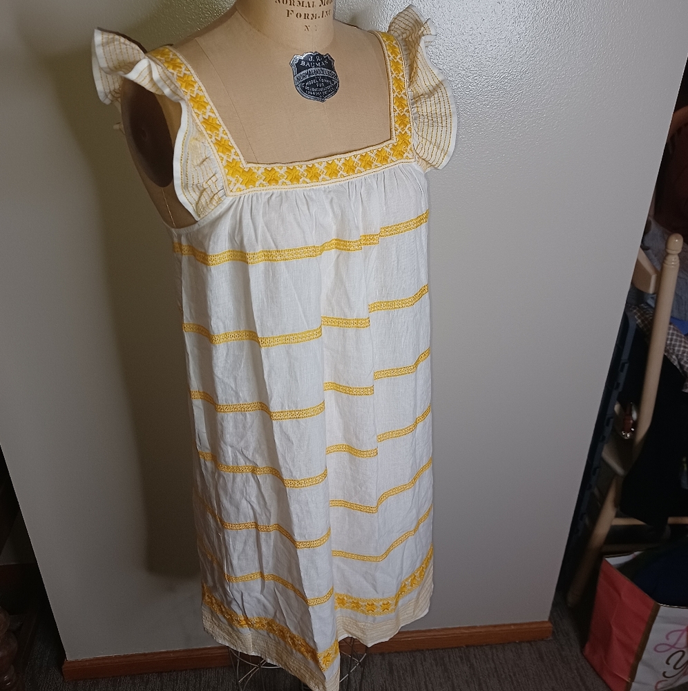 🆕️Tory Burch "Embroidered Ruffle Sleeveless dress" Linen mini - Picture 10 of 14